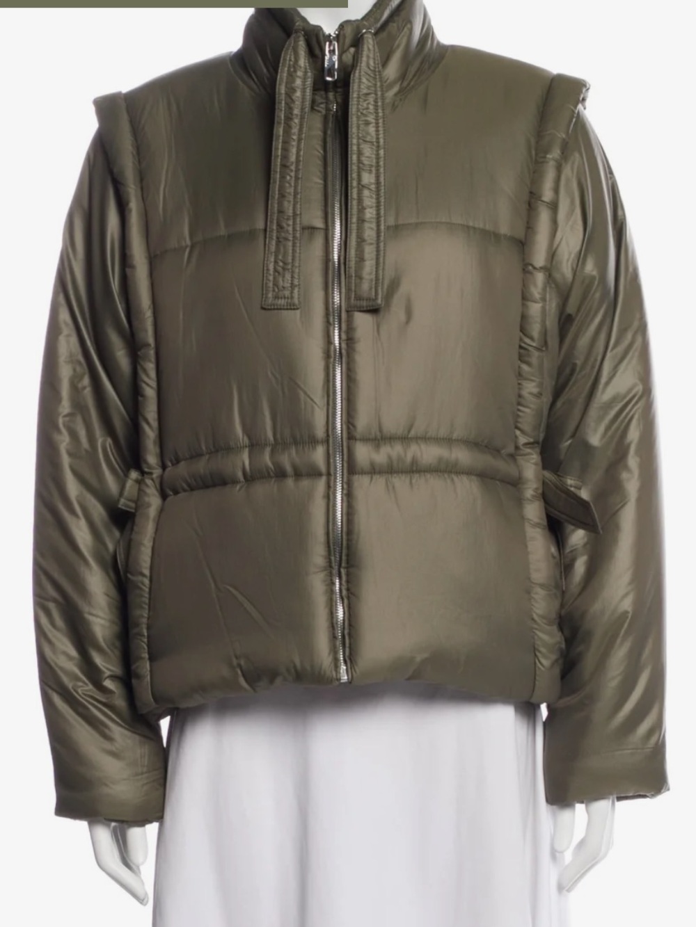 Ganni Olive Green Quilted Puffer Jacket